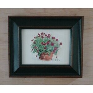 Peggy Abrams Signed Print Framed Flowers Flowerpot Country Farmhouse Wall Decor